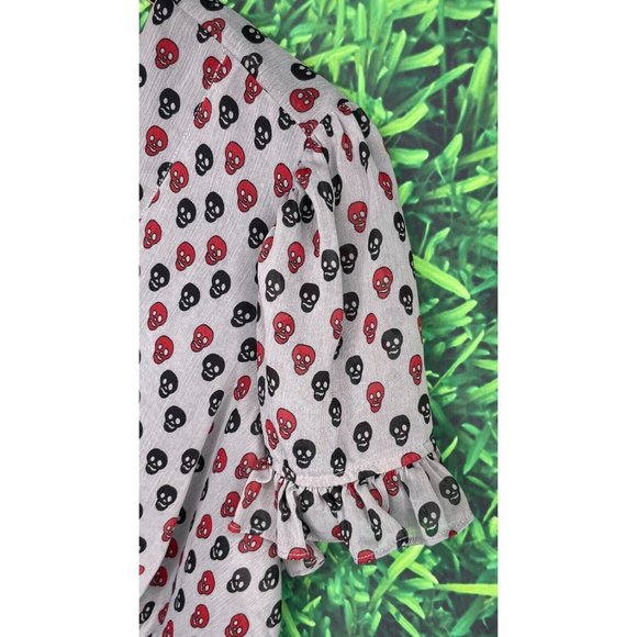 Tripp NYC Daang Goodman Skull Bones Gray Black Red Gothic Punk Blouse Top Large - Picture 3 of 4